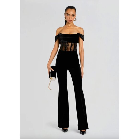 retrofete Leni Velvet Corset Wide Leg Jumpsuit Black Womens Size Small - Picture 2 of 12